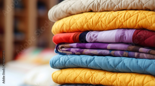 Layer of colorful fabric stacked on top of each other