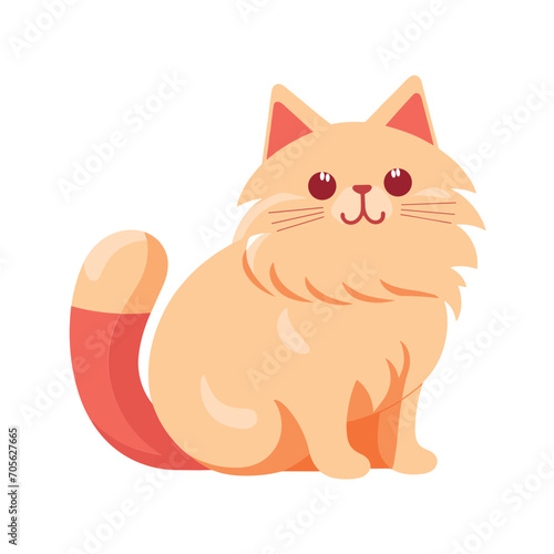 A cute fluffy orange cat is sitting and looking forward in this vector illustration.