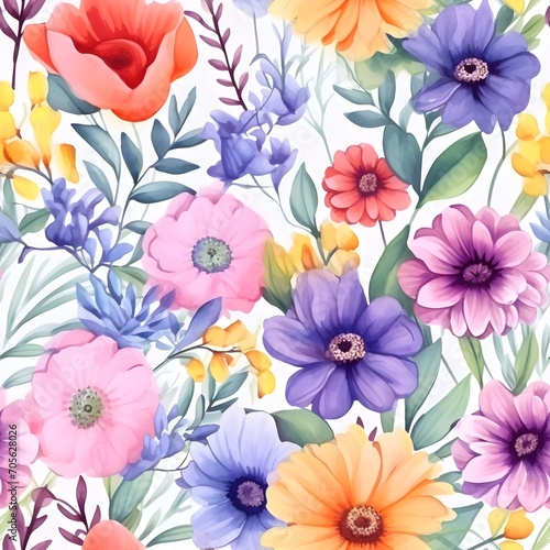 Seamless pattern of Colorful bouquet , hand painted watercolor flower