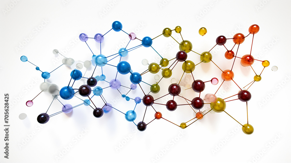 abstract schematic representation of the molecular structure, the relationship of atoms, multicolored round objects in the relationship. fictional object abstract schematic representation of the molecular structure, the relationship of atoms, multicolored round objects in the relationship. fictional object