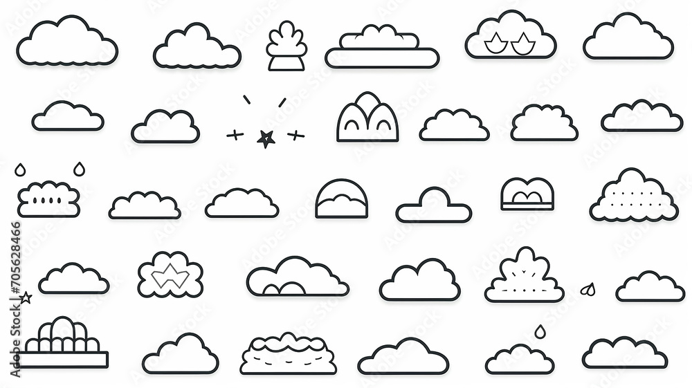 collection set contour image of a cloud, icon symbol on a white background collection set contour image of a cloud, icon symbol on a white background