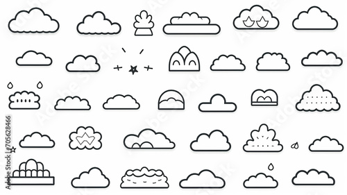 collection set contour image of a cloud, icon symbol on a white background