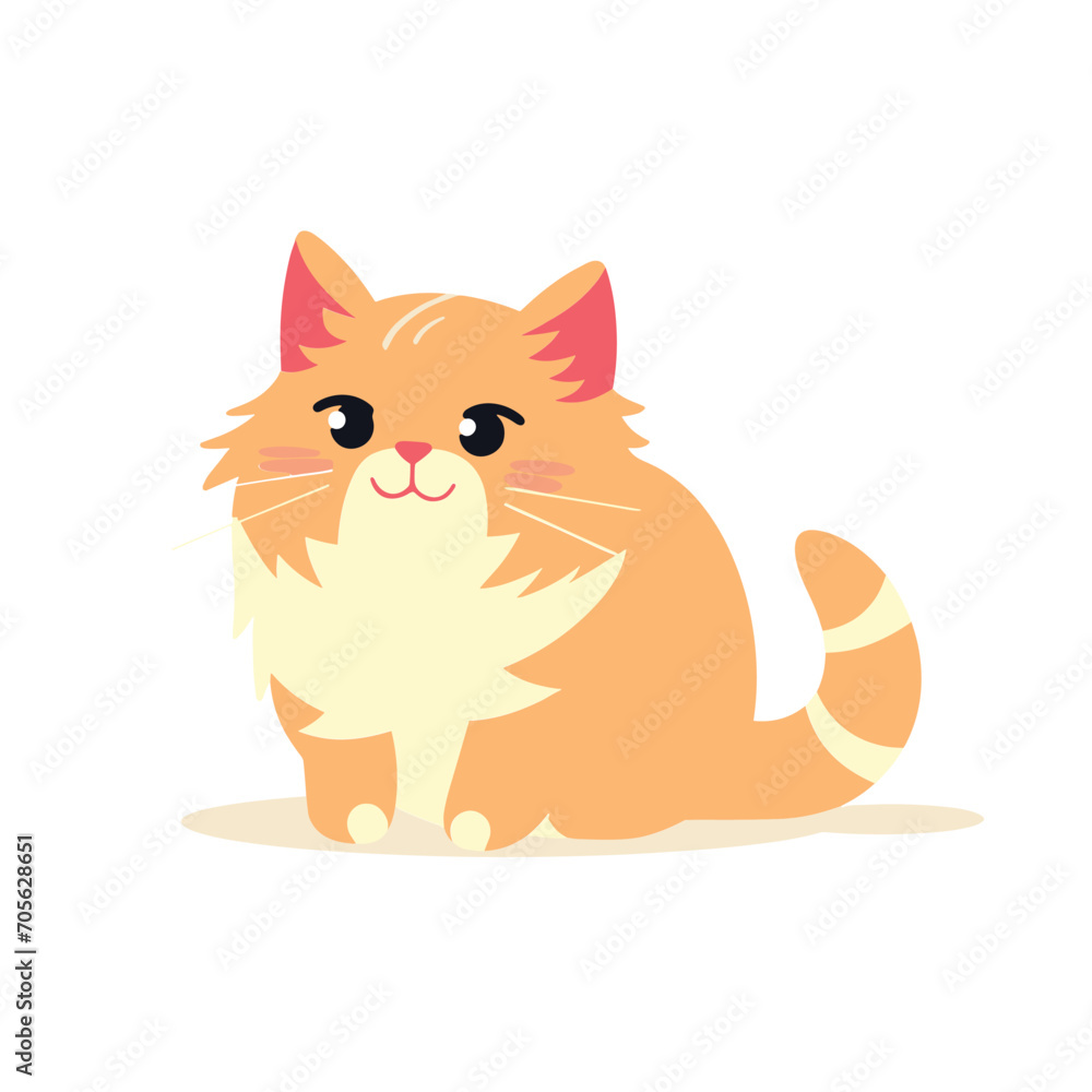 A cute fluffy orange and white cat sits happily in a simple vector illustration. A cute fluffy orange and white cat sits happily in a simple vector illustration.