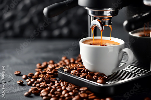 Coffee machine pouring coffee background with empty space for text