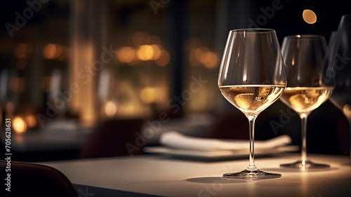 table setting with glasses on a festive evening, restaurant, christmas luxury table