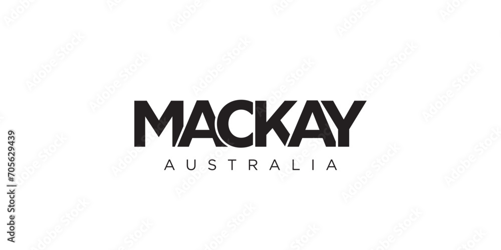 Mackay in the Australia emblem. The design features a geometric style, vector illustration with bold typography in a modern font. The graphic slogan lettering. Mackay in the Australia emblem. The design features a geometric style, vector illustration with bold typography in a modern font. The graphic slogan lettering.