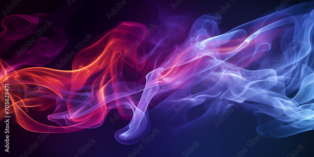 Pink and blue smoke against a black background, A close up of a colorful smoke swirl on a blue  background generative ai

