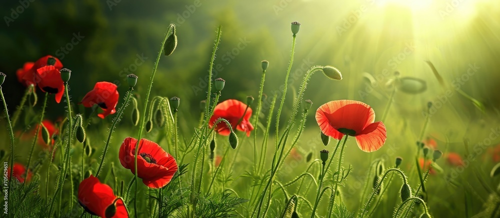 Fototapeta premium Open field with poppies.