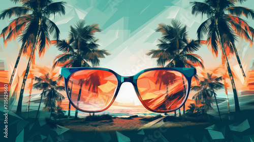 Silhouette Tropical Palm Trees At Sunset - sunglasses