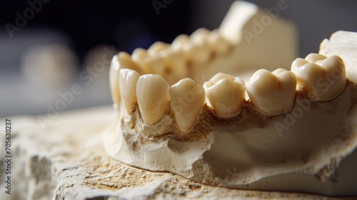 Close-up of a detailed dental model showing tooth wear