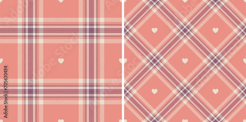 Gingham pattern with hearts. Seamless tartan vichy check plaid for gift card, wrapping paper, invitation on Valentines Day print