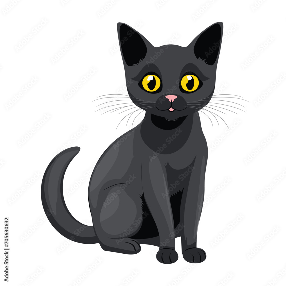 A black cat with bright yellow eyes is sitting calmly in this colorful vector illustration. A black cat with bright yellow eyes is sitting calmly in this colorful vector illustration.
