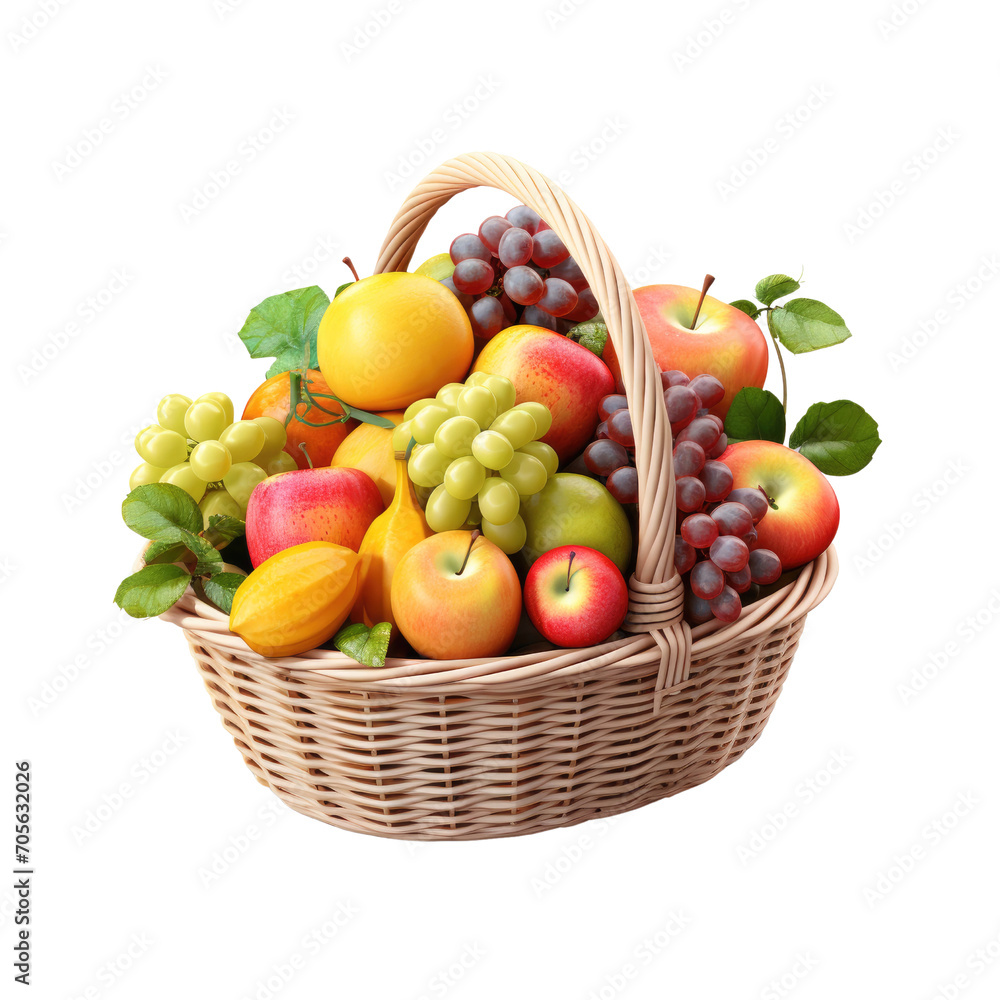 Wicker Basket Overflowing with Fresh Fruit Wicker Basket Overflowing with Fresh Fruit