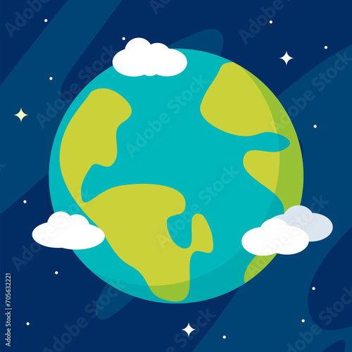 world planet earth with clouds and stars vector illustration.