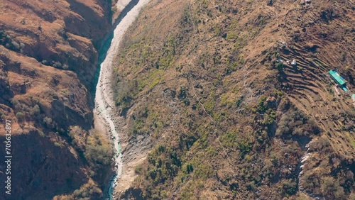 Behold the enchanting beauty of Joshimath's mountainous riverway.High quality footage photo