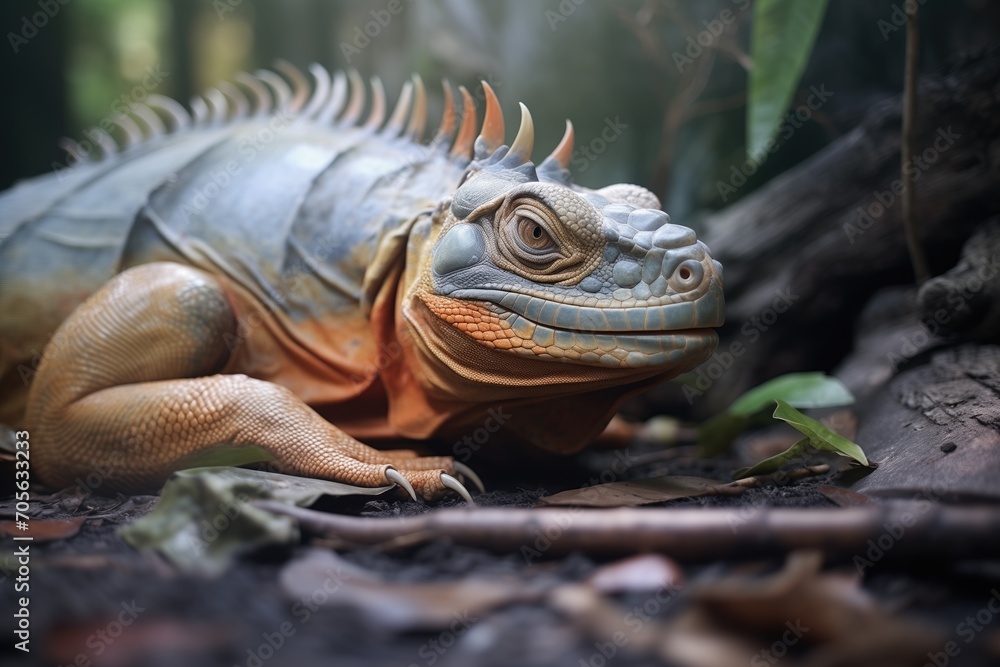 Fototapeta premium iguana resting on a jungle floor