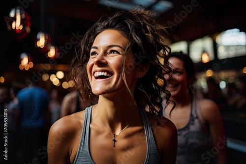 Energetic Female Fitness Instructor Leading a Class