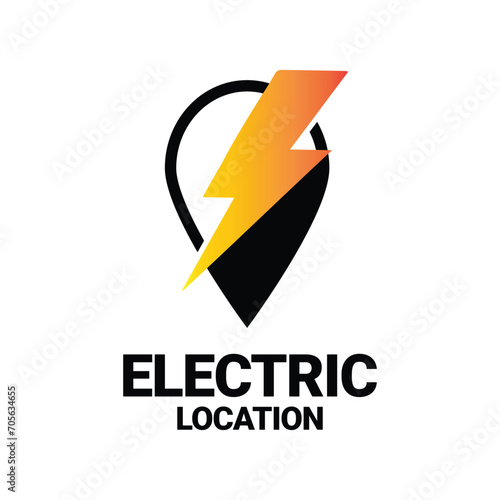 Electric Location Logo Sign Vector With Map Pointer Pin Icon. Geotag Point Icon With Electricity Symbol Vector Image.