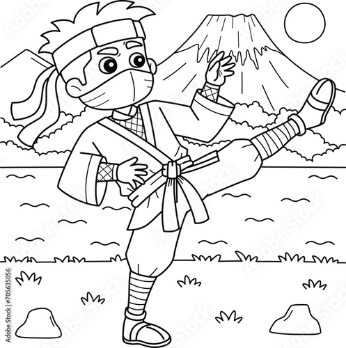 Ninja Doing Martial Arts Coloring Page for Kids