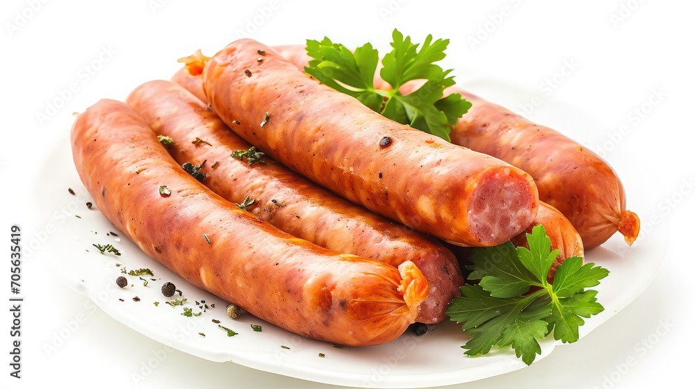 Boiled sausages, isolated on white background Boiled sausages, isolated on white background