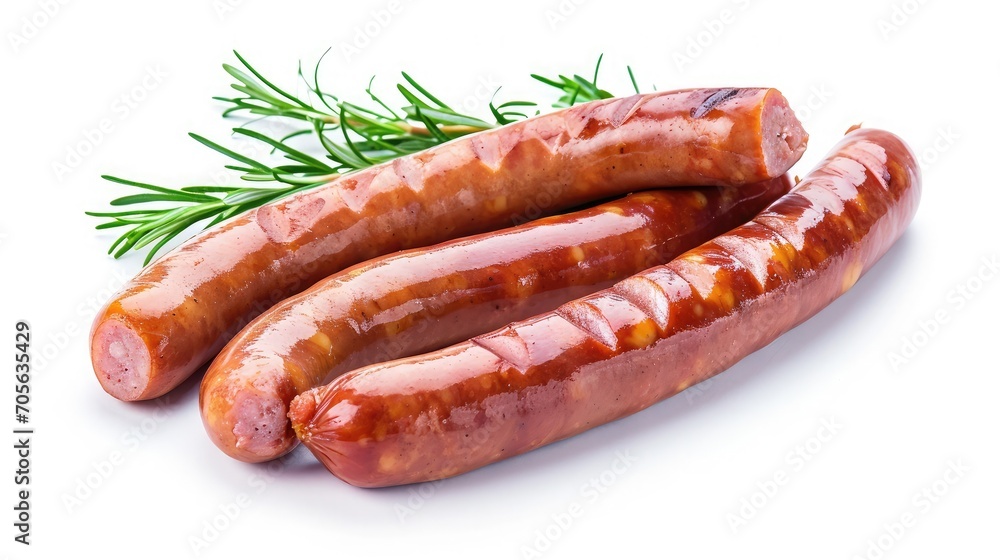 Boiled sausages, isolated on white background Boiled sausages, isolated on white background