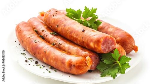 Boiled sausages, isolated on white background 