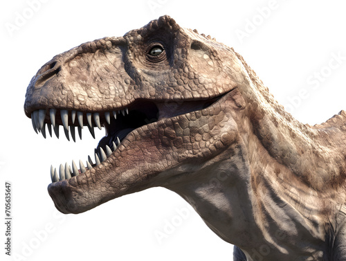 Predatory dinosaur roaring. Portraits of a prehistoric monster. Edited AI illustration.
