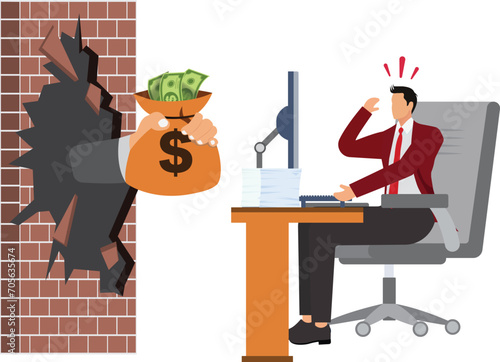 Money temptation, Businessman do useless work after being tempted by money