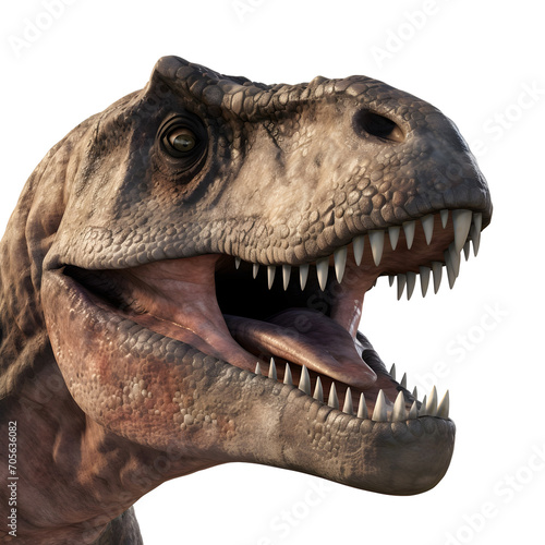 Predatory dinosaur roaring. Portraits of a prehistoric monster. Edited AI illustration.