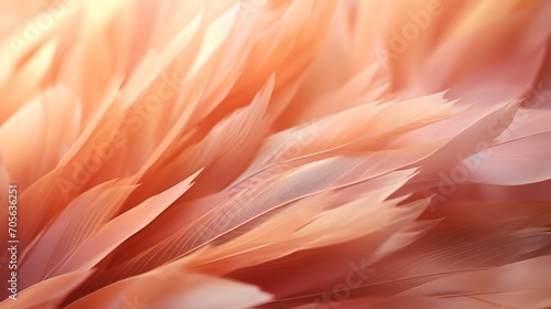 Peach pink feathers, a view from above with a soft, airy feel, peach fuzz, copy space, Generative AI.
