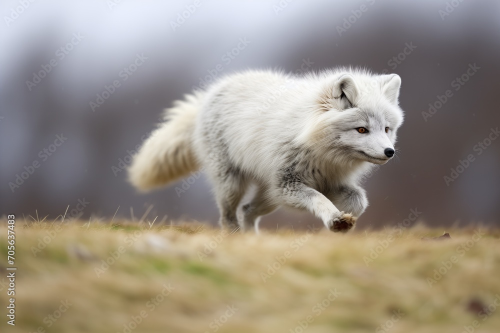 side view of a running arctic fox side view of a running arctic fox