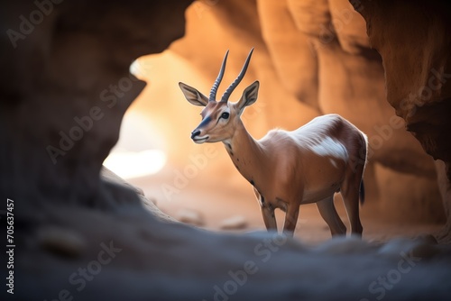 antelope in the shadow of a rock formation