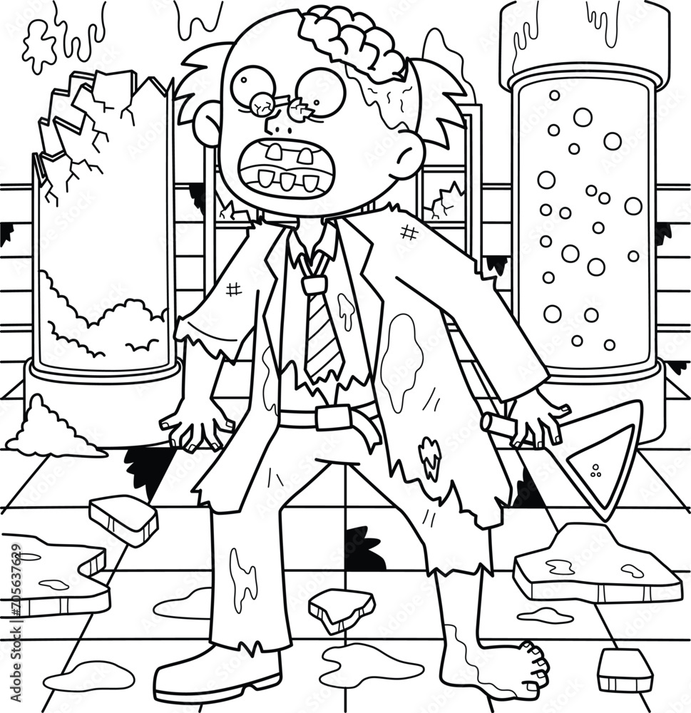 Zombie Scientist Coloring Page for Kids