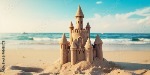 Castillo de arena en la orilla de la playa.