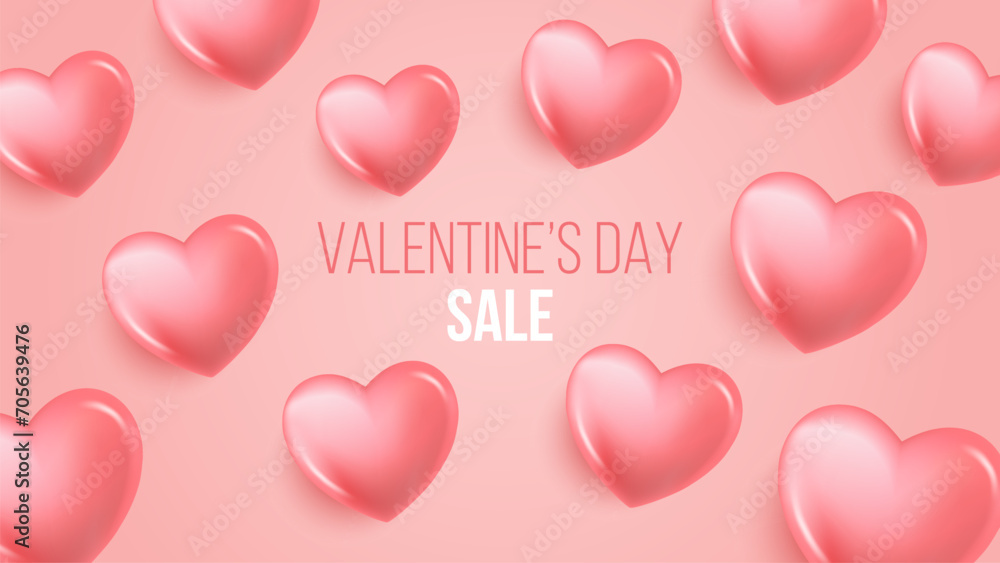 Valentine's Day Sale banner with cute red colored hearts. Valentines Day Sale promotion background. Vector illustration.
