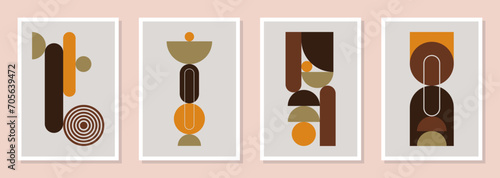 Set of vector decorative posters inspired by Mid-century Modern and Boho aesthetics
