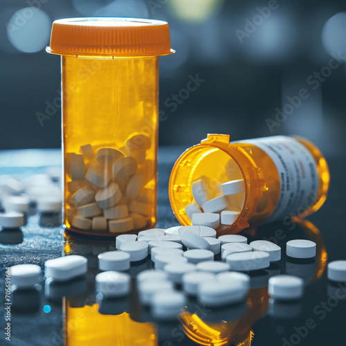 Pain killer, medicin pills, prescription opioids, bottle of pills  photo