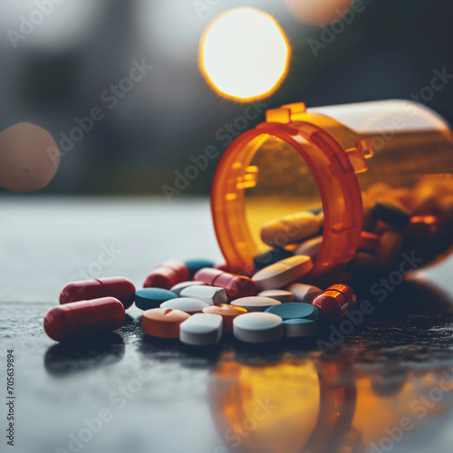 Pain killer, medicin pills, prescription opioids, bottle of pills  photo