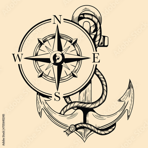 Compass and Anchor for tattoo design 