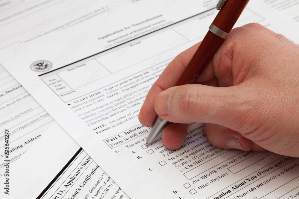Filling a U.S. naturalization form Filling a U.S. naturalization form