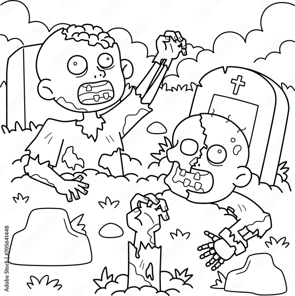 Zombies Rising from the Grave Coloring Page Zombies Rising from the Grave Coloring Page