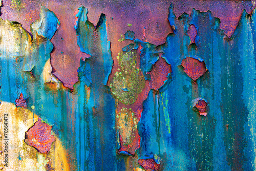 Cuadro en lienzo Close-up of peeling paint of an old, rusty metal sheet in poor condition, deteri