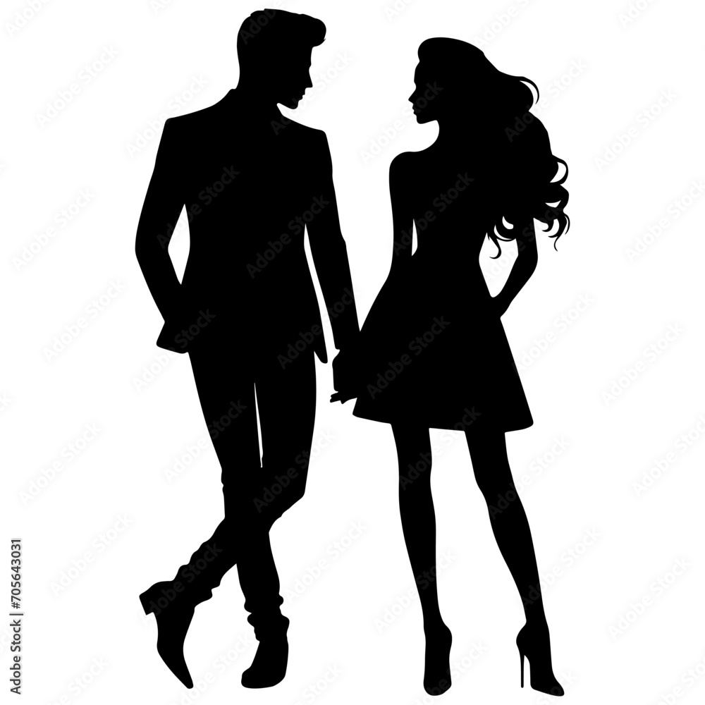 vector illustration. silhouette of a couple in love on a date.