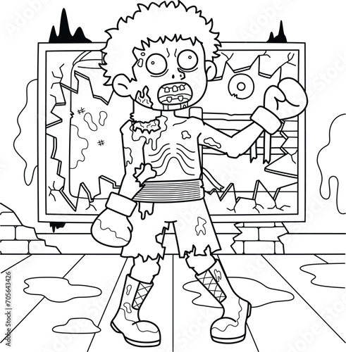 Zombie Boxer Coloring Page for Kids