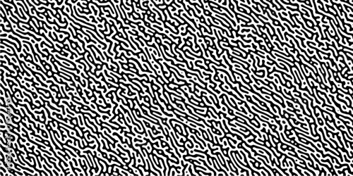 Turing reaction diffusion monochrome seamless pattern with chaotic motion .Linear design with biological shapes. Organic lines in memphis. abstract turing organic wallpaper background .