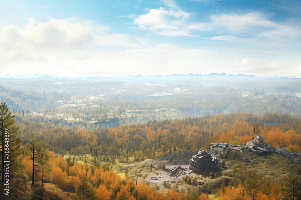 a panoramic view of a valley seen from a forest ridge