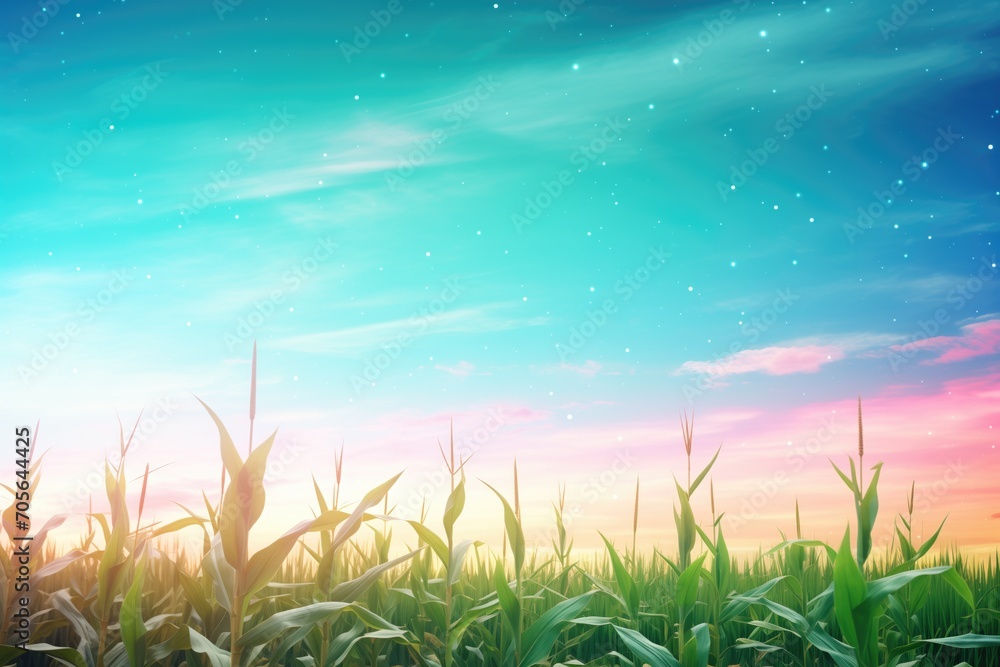 cornfield with a background of the aurora borealis