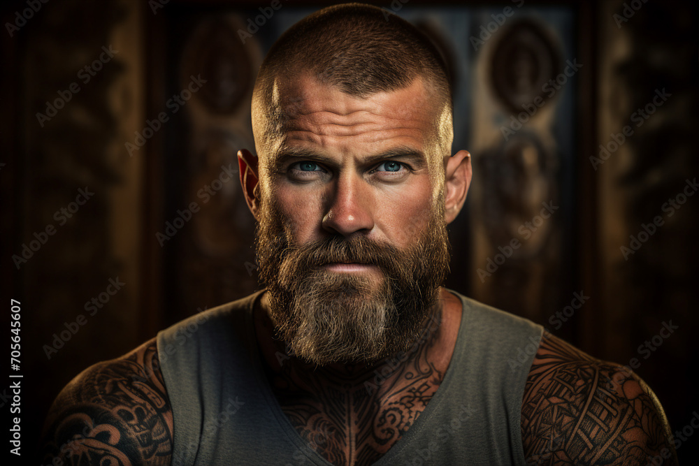 Fototapeta premium Photo of tattooed handsome man in creative design tattoo picture made with generative ai