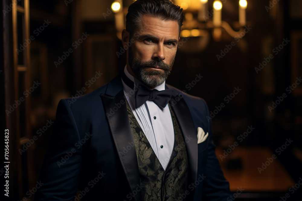 Creative graphics generative ai collage illustration of handsome guy person in elegant outfit celebrate vip party Creative graphics generative ai collage illustration of handsome guy person in elegant outfit celebrate vip party