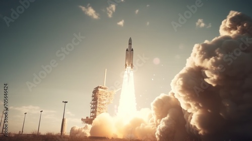 space rocket shuttle taking off from the hangar. created with ai.